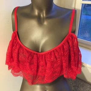 Red Lace Off-the-Shoulder Bra Size Small